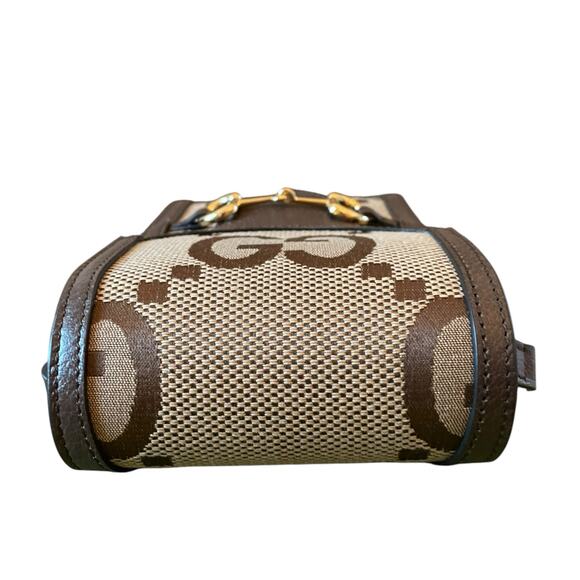 GUCCI Jumbo GG Mini Messenger Phone Bag in Logo Canvas Camel Ebony New - Picture 14 of 16